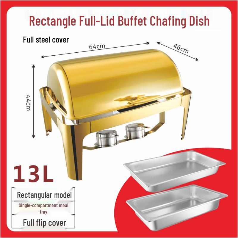 Gold-Plated Stainless Steel Chafing Dish with Glass Lid
