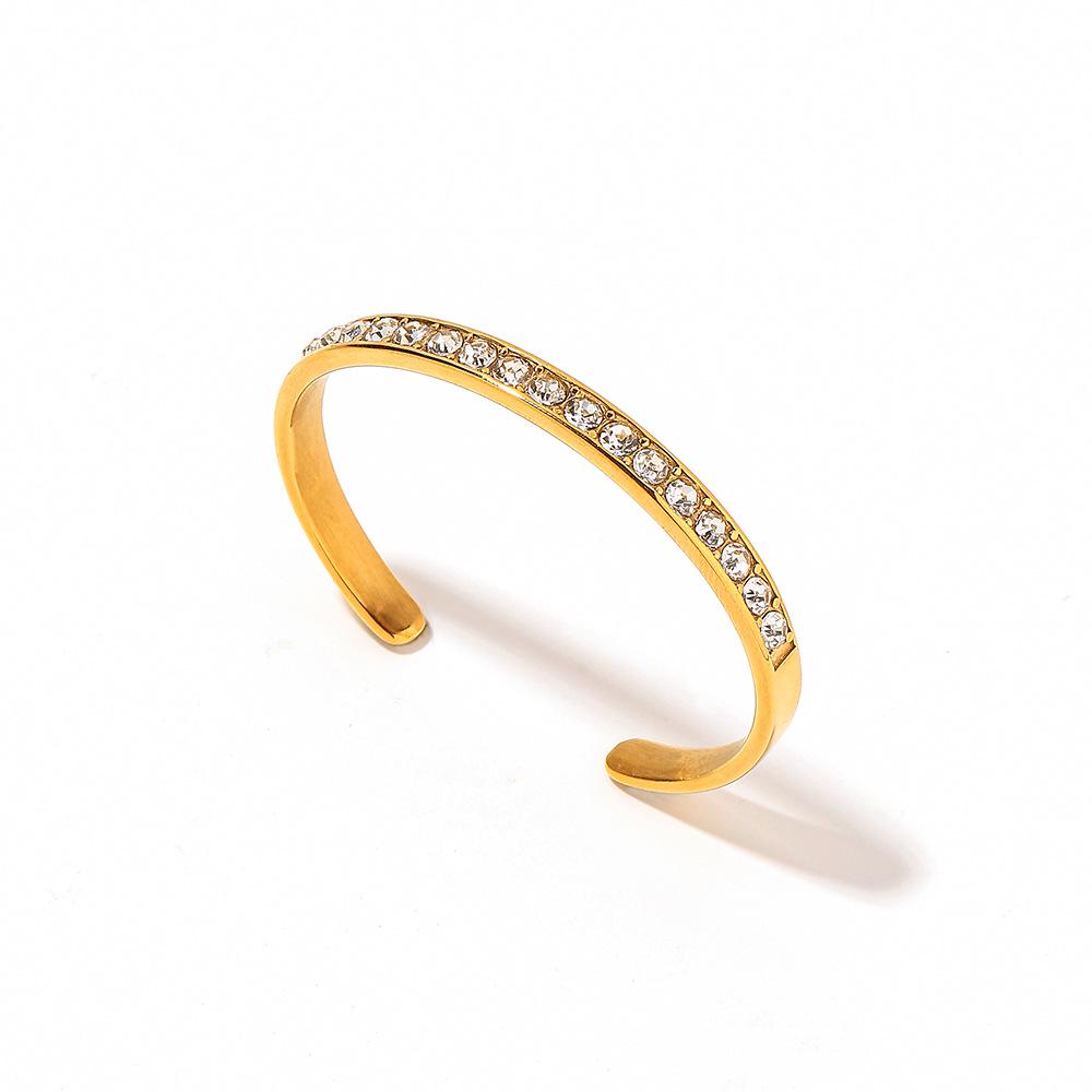 18K Gold Plated Titanium Steel Openable Bracelet with Color Zirconia and Diamonds - Stainless Steel Fashion for Women