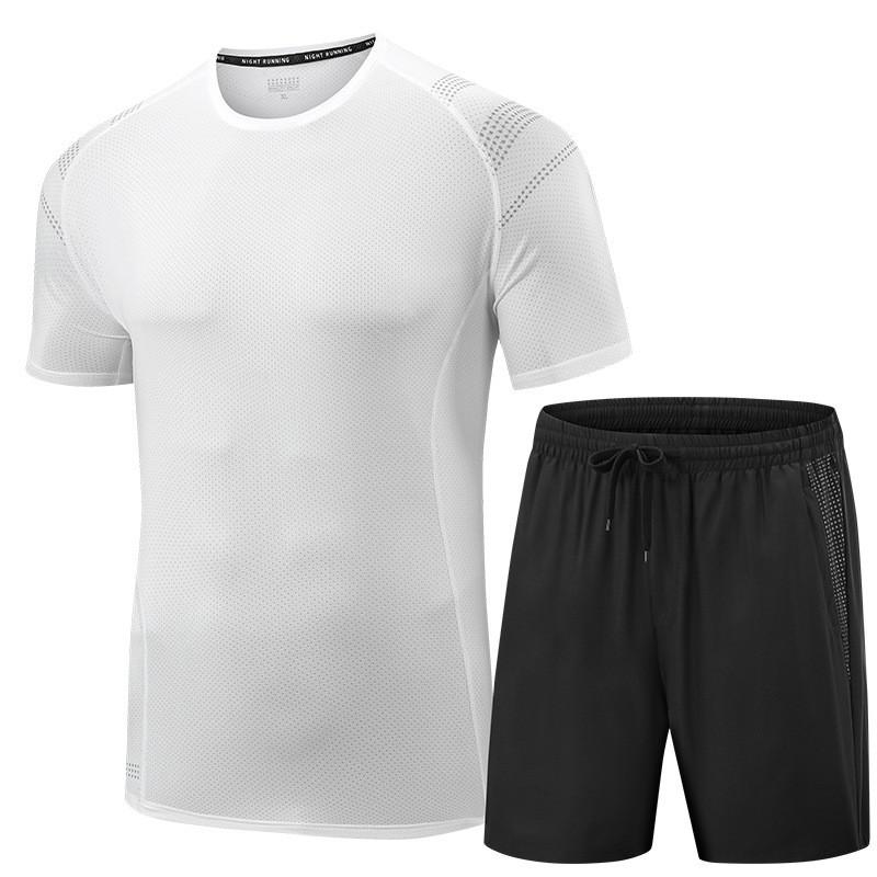 Mens 2-Piece Sportswear Set Cotton-Blend Short Sleeve T-Shirt Shorts Lightweight Casual Outfit