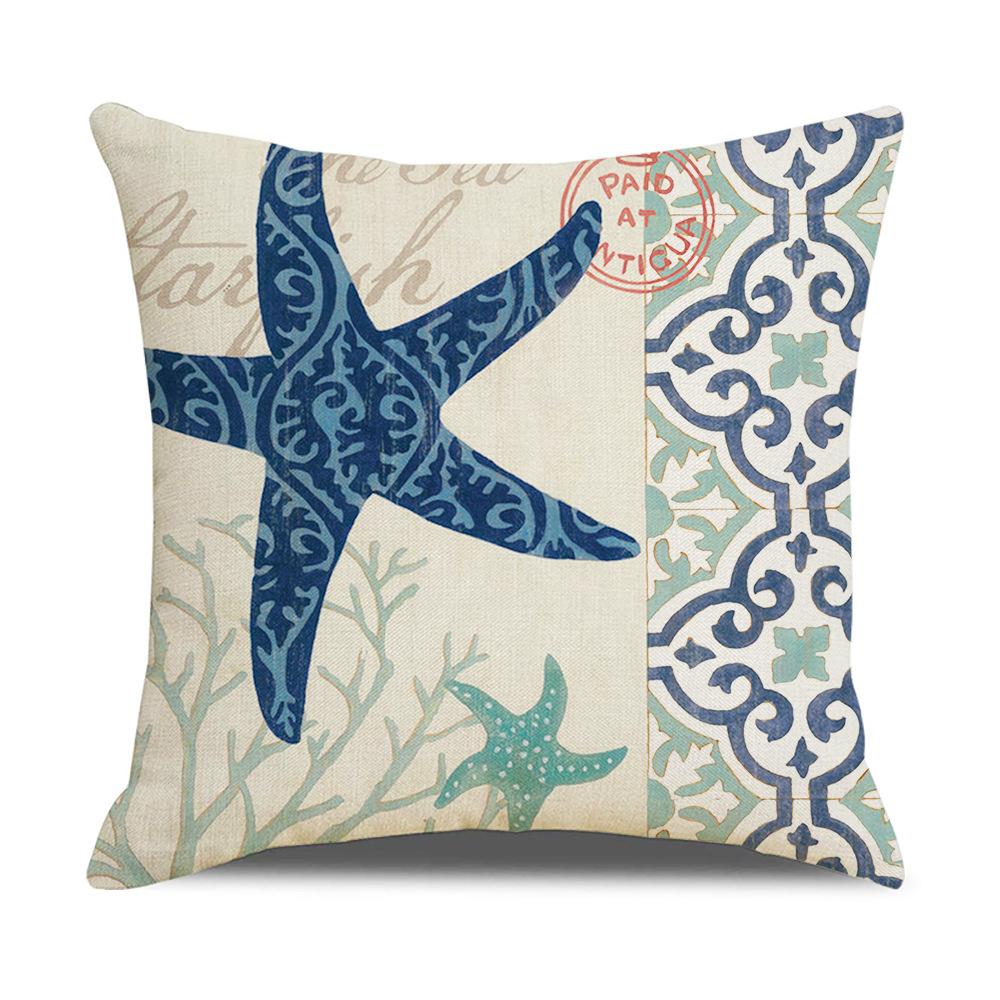 Retro Mediterranean Ocean Digital Print Linen Pillow Reading Cushion Home Furnishings