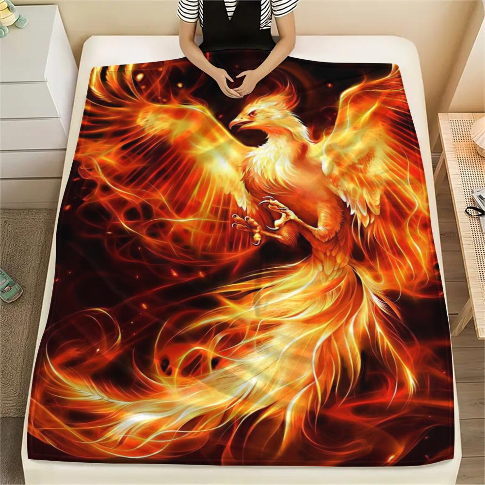 1Pc Phoenix Print Flannel Blanket, High Quality Comfortable for All Seasons, Home Decor, Warmth and Comfort, Perfect for Gifts