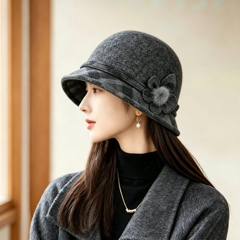 Meier Hat, women's autumn and winter new fashion plaid woolen knitted bucket hat
