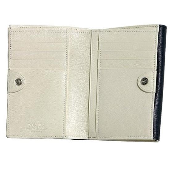 Yoshida Double Genuine Navy x White [Porter] & Co. Wallet, Bi-fold Wallet, 129-06011, Men's & Women's, Leather, (50)