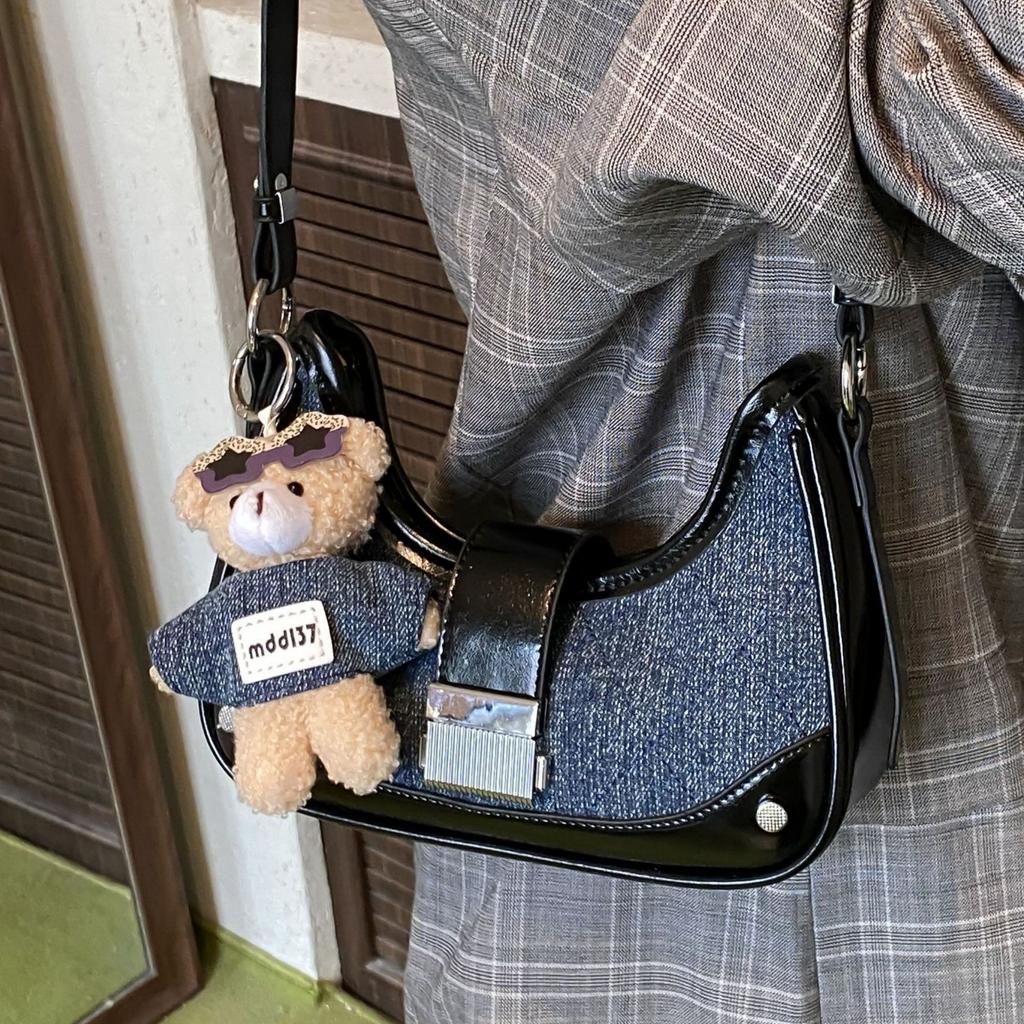 Canvas splicing shoulder bag crescent bag large capacity high quality fashion personalized locomotive bag casual versatile messenger bag