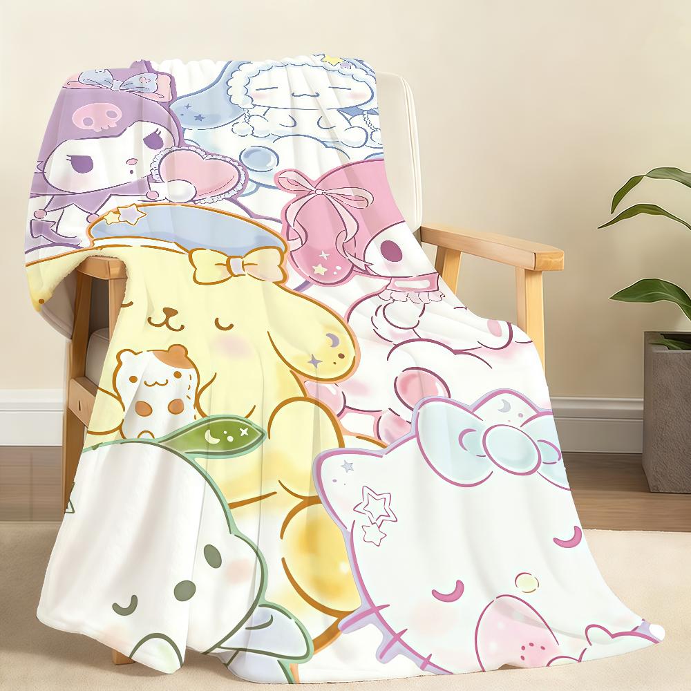 Kawaii S-sanrioS Chibi Blanket Soft Throw Blanket for Home Bedroom Bed Sofa Picnic Travel Office Rest Cover Blanket Gift
