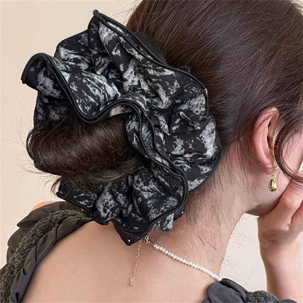 Retro Chinese Ink Painting Elastic Hair Tie - Slim Waist, Pleated, Multi-layer, High-end Design