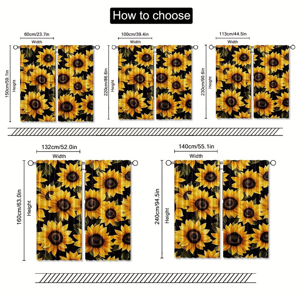 2Pcs Polyester Sunflower Black Vibrant Printing Window Curtains Birthday Party Decoration Backdrop Drapes for Living Room