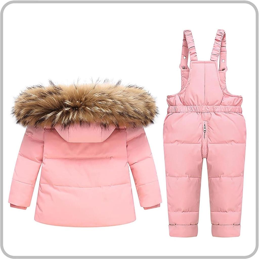 Baby Snowsuit Set, Toddler Winter Down Jacket and Pants, 90% Duck Down, Waterproof Windproof Hooded Coat for Kids