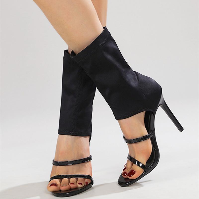 Fashion Spring and Fall Stretch Fabric Thin Heel Large Size Women Shoes Fashion Peep Toe Cover Heel Hollow Pumps Party Pole Dance Shoes