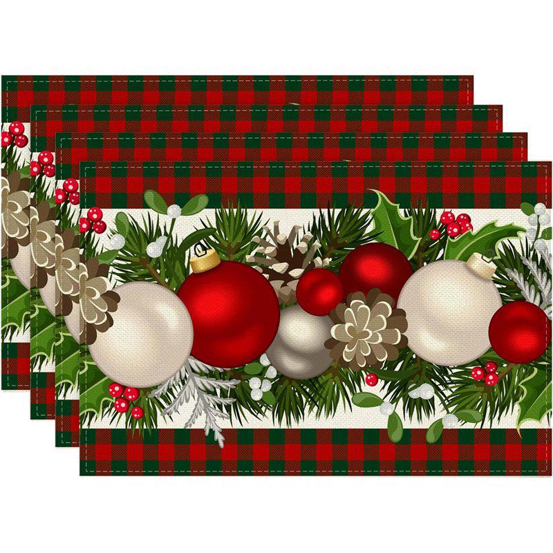 New Christmas Linen Square Placemat - Festive Party Tablecloth Decor, Beautify Coffee Table Mat.