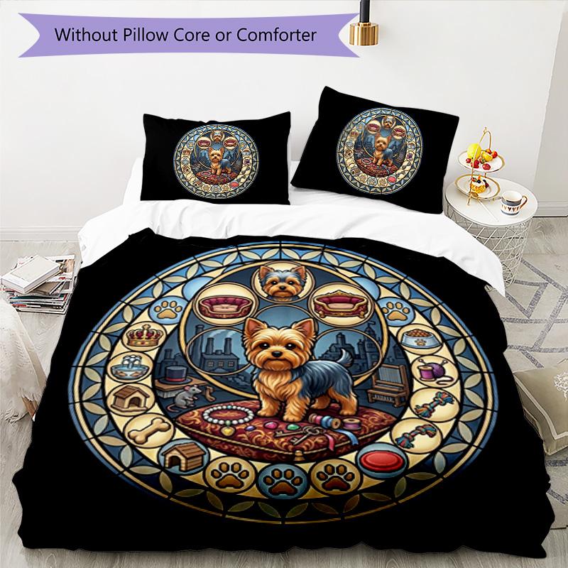 Glass Yorkie Dreams Pattern Bedding,Quilt Set Quilt Cover Pillowcase Home Birthday Gift (1*duvet cover+2*pillowcase,without core)