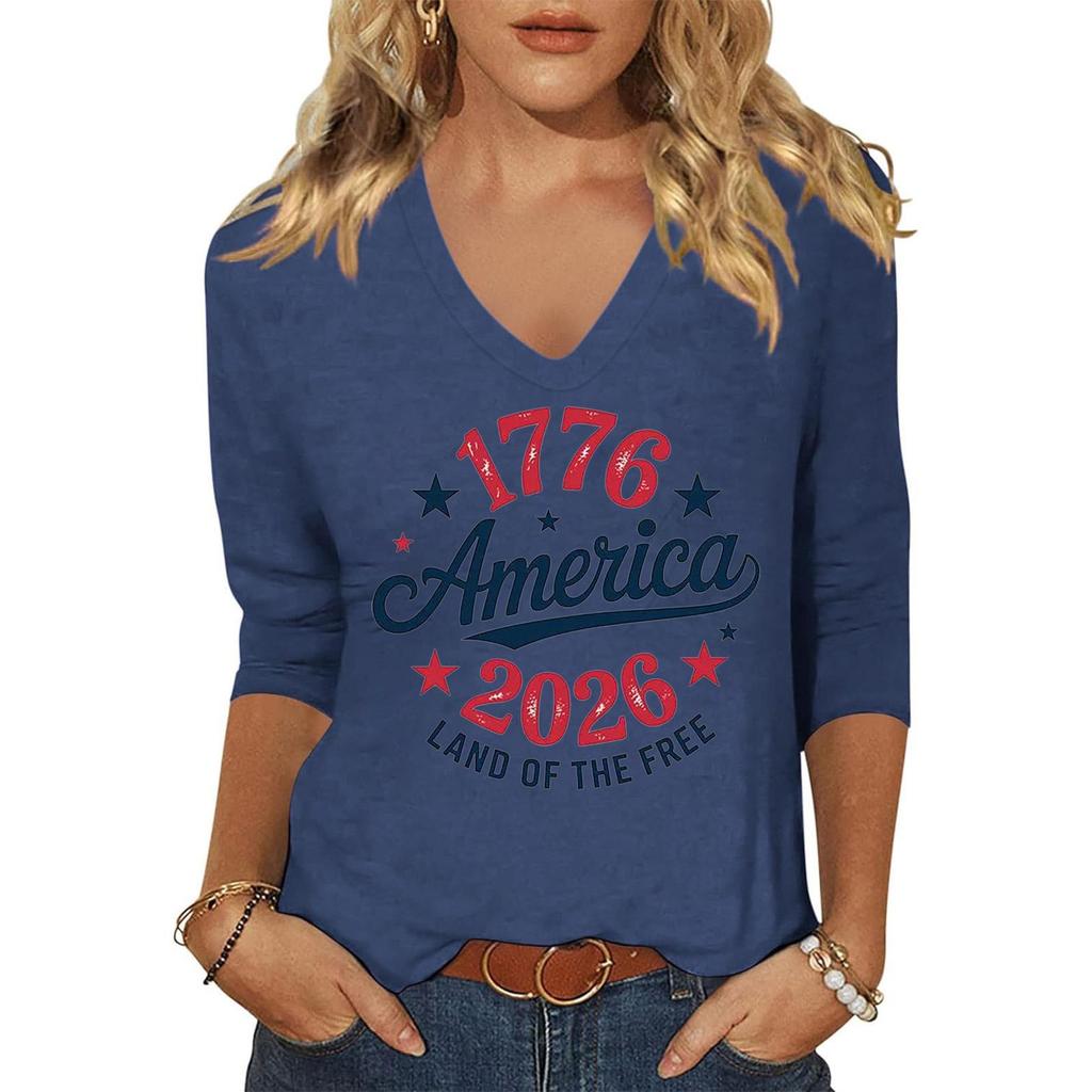 Women's Fashion Casual Independence Day Print Top