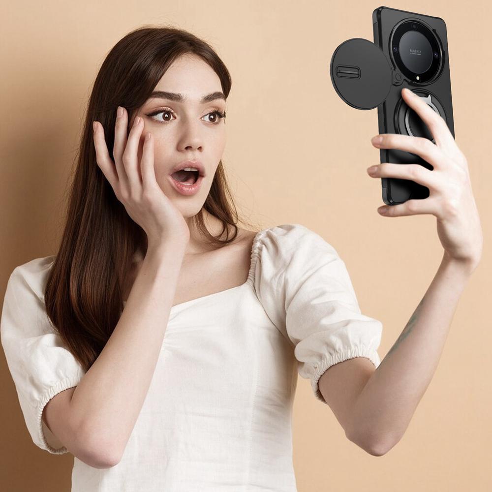 KEYSION 360° Ring Stand Phone Case for Honor X9b 5G X9A Slide Camera Protection Magnetic Shockproof Cover for Magic 5 6 Lite 5G