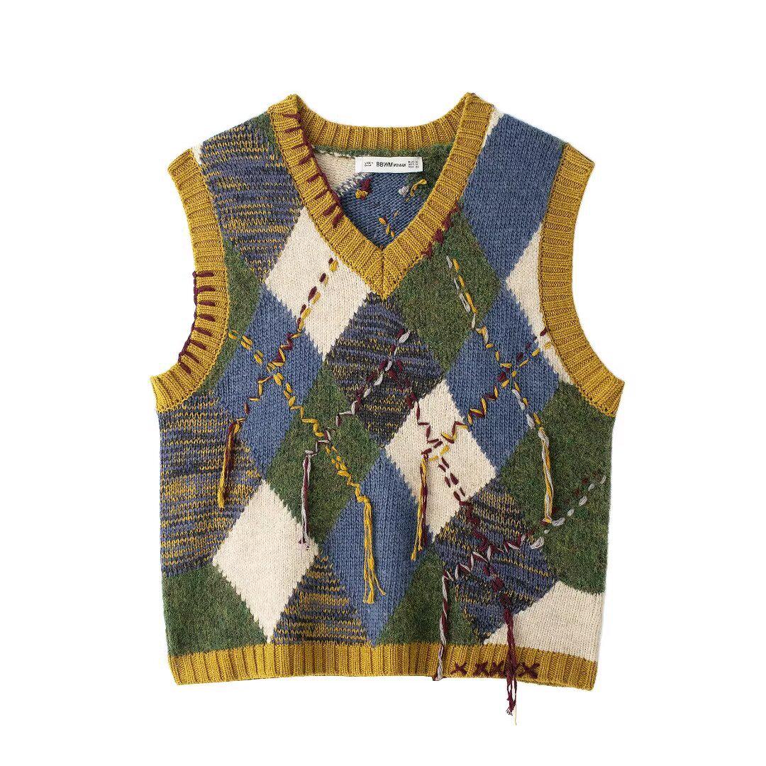 

Женский вязаный жилет с ромбовидным узором Осень 2024 - Европейский и американский стиль Medium