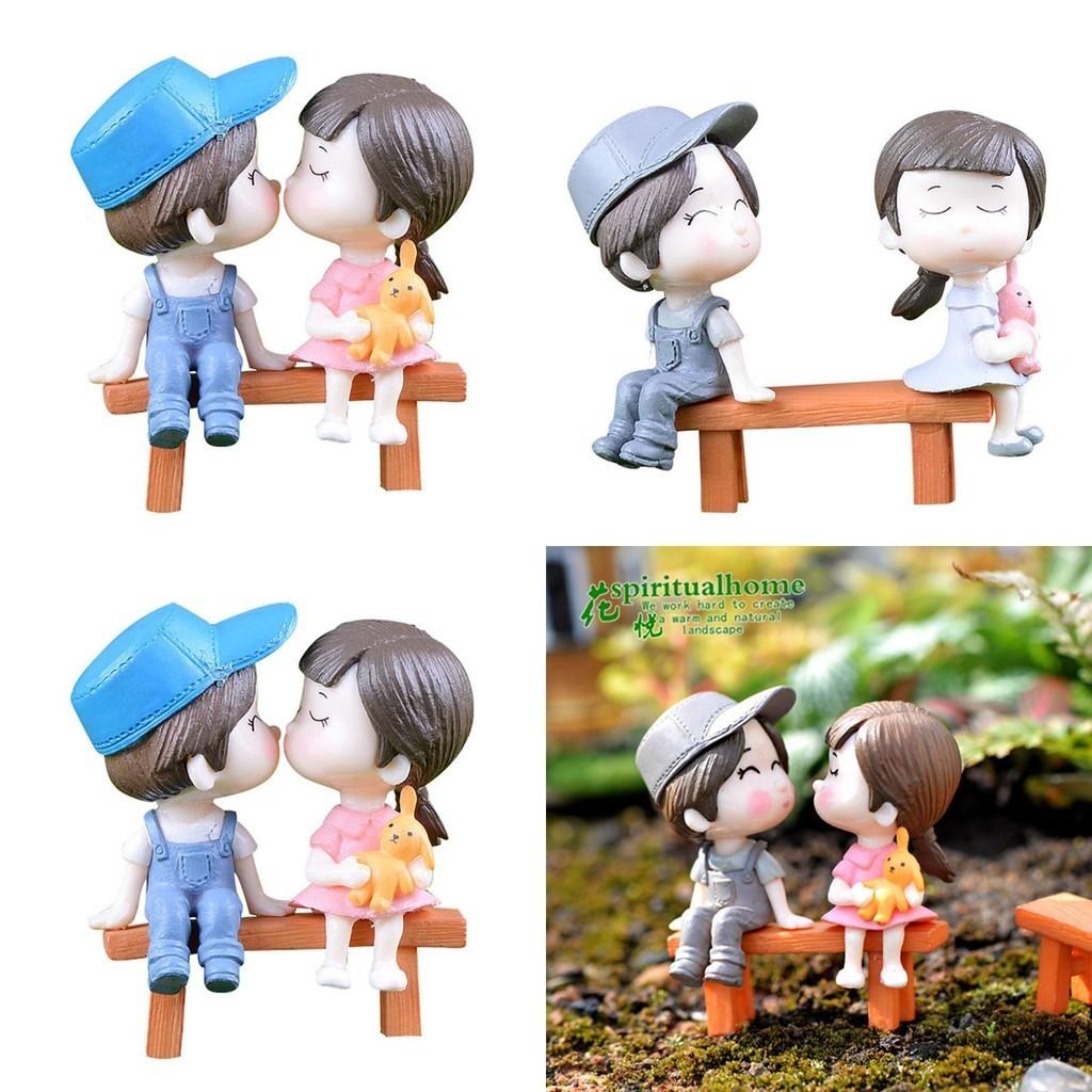 Lovely Handicraft Bench Couple Dolls For Captivating Miniature Garden Arrangement