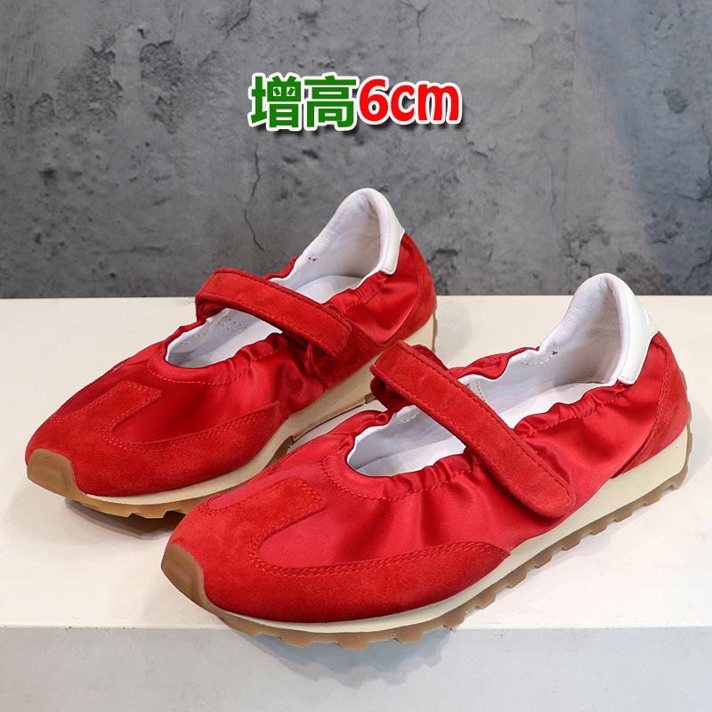 

Sheepskin version~ Mary Jane shoes women s inner height increase casual sports shoes ballet Velcro red platform German training shoes 35