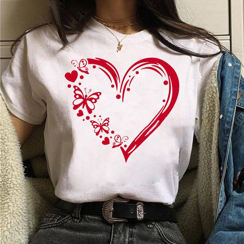 Short Sleeve Summer Fashion Women's Clothing Beautiful Watercolor Butterfly Printing White Ladies Casual Loose Personality TT-shirt