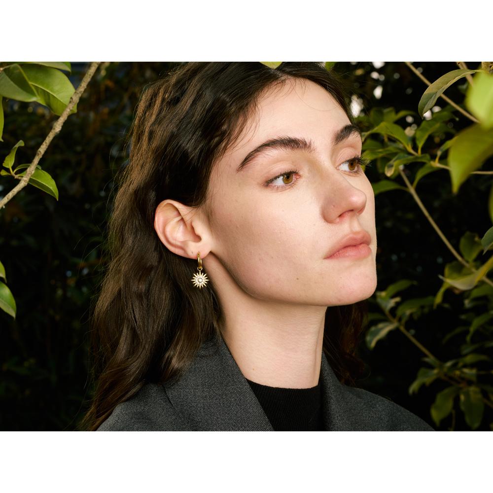Yhpup Exquisite Inlaid Zirconia Sun Drop Hoop Earrings for Women Stainless Steel Delicate Daily Jewelry Hypoallergenic