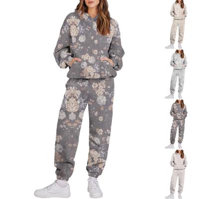 Women's Hooded Athletic Tracksuit Unisex Two-Piece Running Clothing Long Sleeve Pullover Hoodie Sweatshirt + Track Pants Set