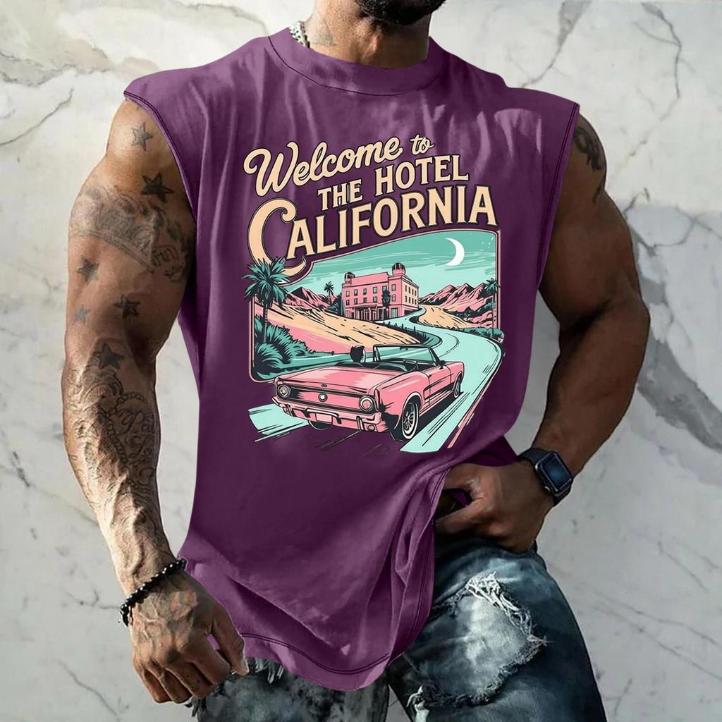 Men Sleeveless Tank Top Loose Fit Breathable Muscle Shirt Vintage Graphic Print Casual Streetwear Summer Sportswear