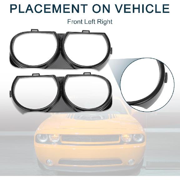 Enjoliveur de Phare pour Dodge Challenger 2008-2014 N° 68051527AA/68051526AA Enjoliveur de Phare Avant Gauche Droit Cache de Phare Décor Noir 1 Paire