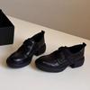 Sheepskin Version~ Velcro Small Leather Shoes Women's British Style Retro One-pedal Loafers Platform Muffin Height-increasing Single Shoes