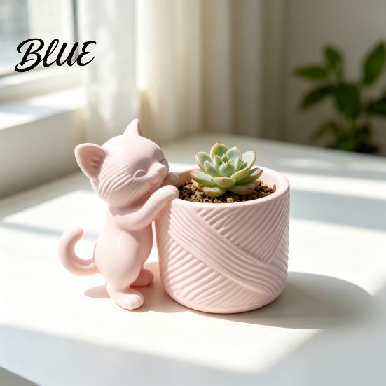 Mini Animal Flower Pot 3D Printed Cat Planter Cute Kitty Pot Decorative Creative Pen Holder for Desk Plant Succulents Cacti Home Office Decor