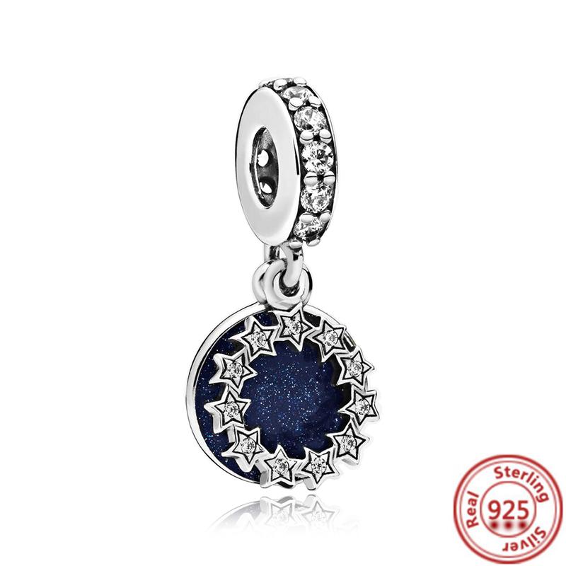 Fit Original Pantaro Charms Bracelet DIY Zircon 925 copper Blue Angel Wings Feathers Crown Star Moon Sun Clip Heart Shiny Beads