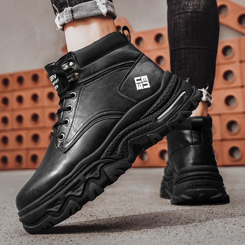 

Men s shoes 2025 autumn new casual work leather boots outdoor mountaineering men s platform waterproof Martin boots tide 44 чёрный