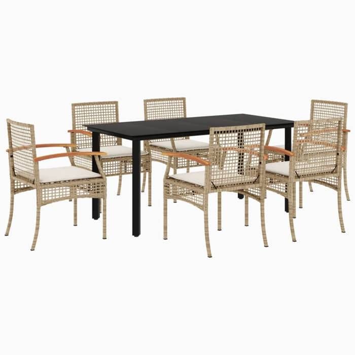 VidaXL Ensemble à Manger de Jardin avec Coussins 7 pcs, Table et Chaise de Terrasse, Meubles de Patio, Mobilier d'Extérieur, 3213635