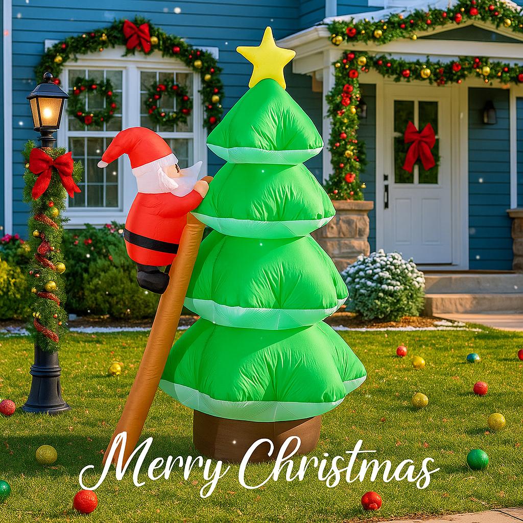6.9FT Inflatable Toy Christmas Tree Santa Claus Ladder Xmas Yard Lawn Party Decoration LED Lit Xmas Home Supplies Ornament Gift