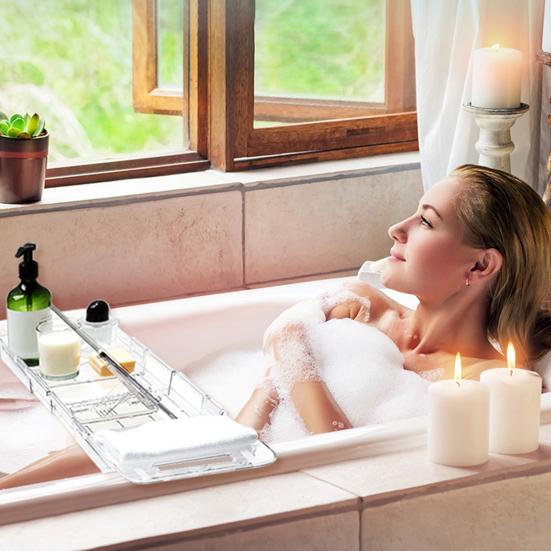 Expandable Bathtub Tray Caddy Strong Load-bearing Non-Slip Foldable Design Transparent Bath Accessories Bath Table Tub Tray