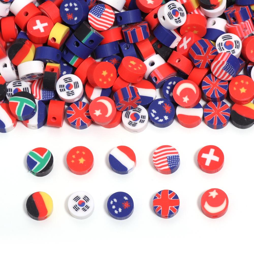 50 Stück 9 mm Polymer Clay Flache Runde Perlen Nationalflagge Lose Abstandshalter Perlen Für DIY Handgemachte Armbänder Ohrringe Herstellung Zubehör