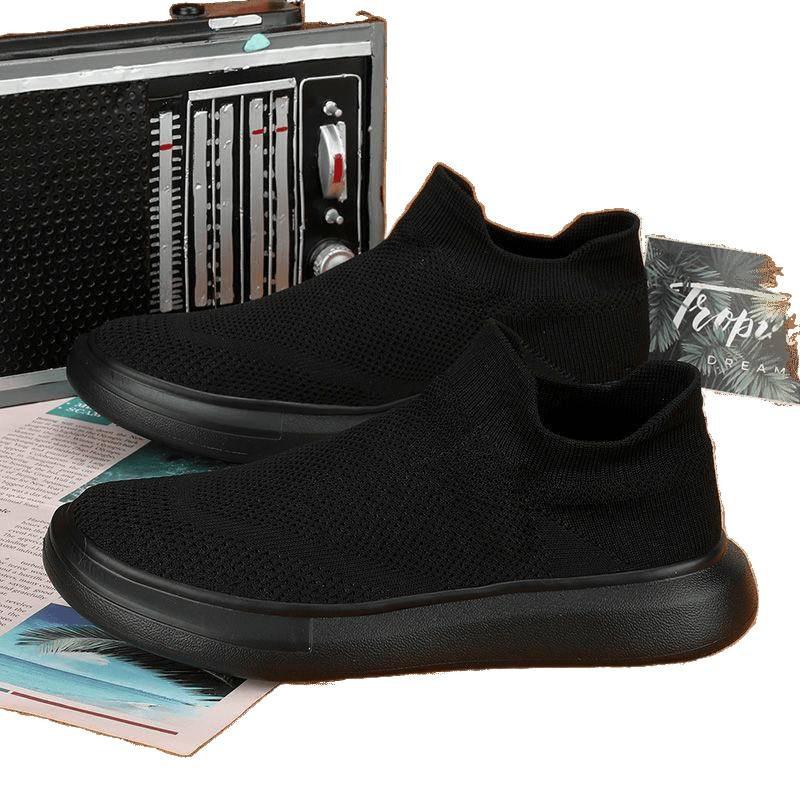 Sports Walking Men's Shoes Autumn Fly-woven Mesh Soft Sole Loose and Breathable Sports and Leisure One-pedal Lazy Shoes Men