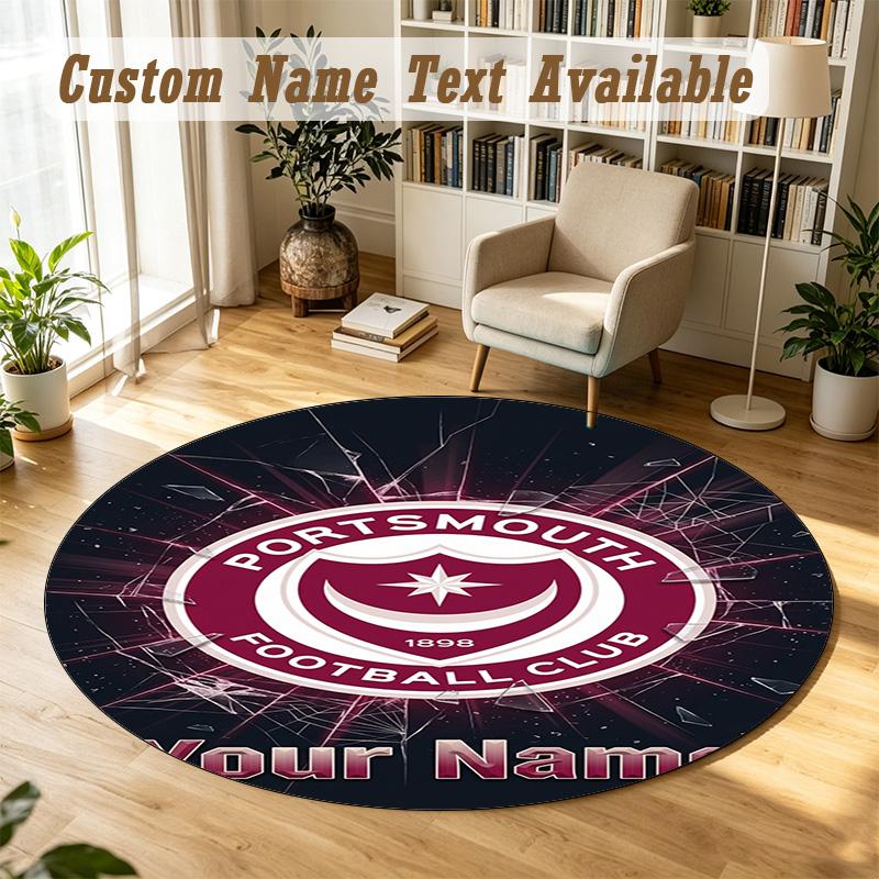 Round Rug Custom NamePortsmouth FC Pattern Non Slip Carpet Home Floor Decor