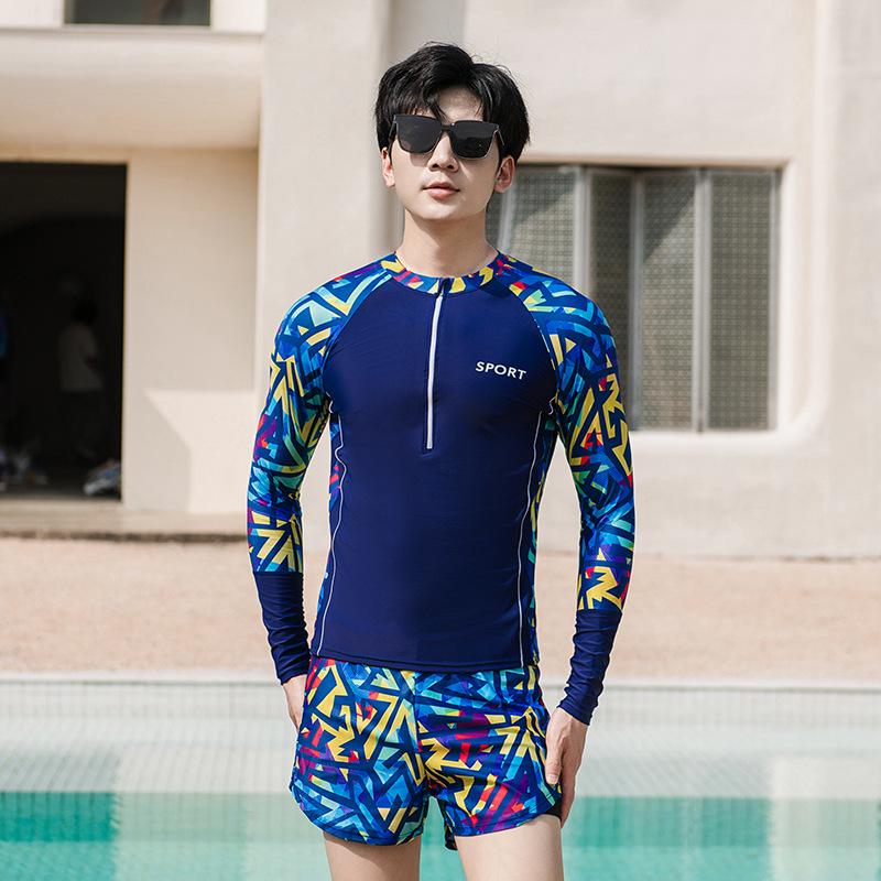 Men's Plus Size Quick-Dry Long Sleeve Swimwear with Split Leg Design