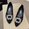 French Ladyshoes Single Shoes 2025 New Spring and Autumn Gentle Evening Pointed Shoes Flat Bottom Shallow Mouth Soft Bottom Temperament Rhinestone