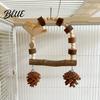 Bird Standing Branch Wooden Parrot Swing Toy Hanging Perch Stand with Pinecone/Bell Cage Natural Wood Toy for Parakeet Cockatiel Finches Conures