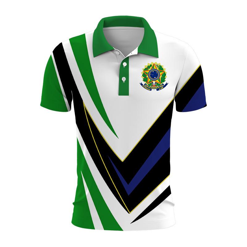 Brazil National Emblem 3d Printed Summer Button Down Collar Polod For Men Casual Tops Oversized Short Sleeve Trend Men Clothing