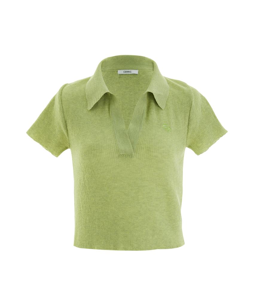 CERRIC Open Collar Logo Knit / Green