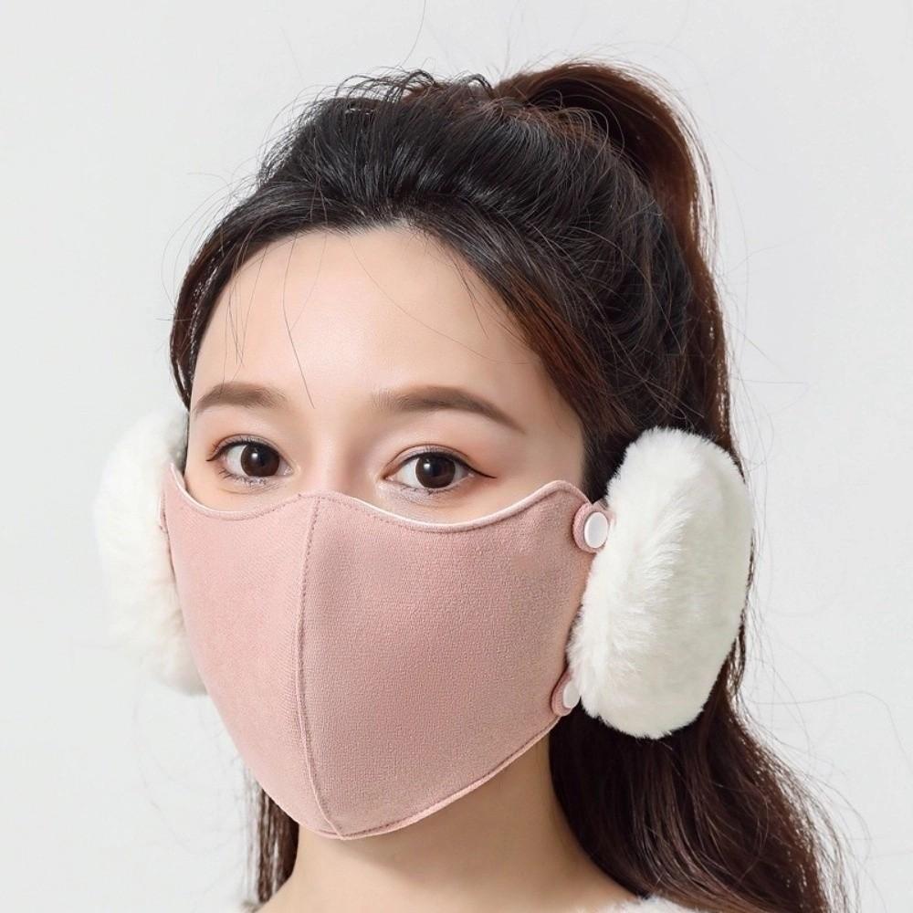 Women Winter Warm Face Mask Fleece Lined Thickened Two-in-One Earmuff Windproof Cold-resistant Cycling Mask Ear Protection