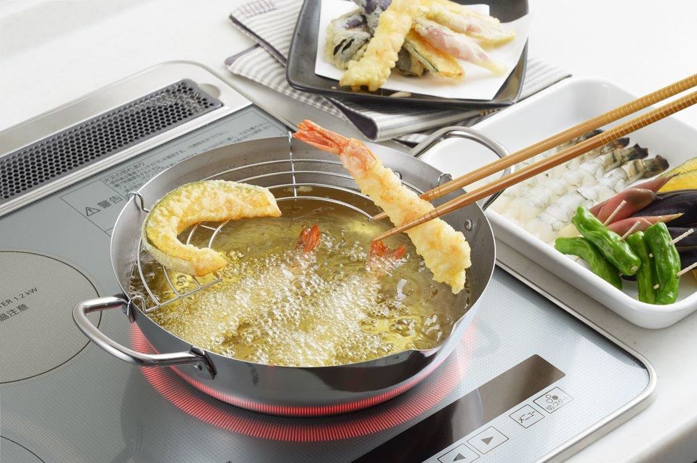 Yoshikawa Tempura Pot, 24cm, 2.6L, Stainless Steel, IH/Gas Stove Compatible, Gougi Series, Made in Japan (Tsubame-Sanjo), YJ2555