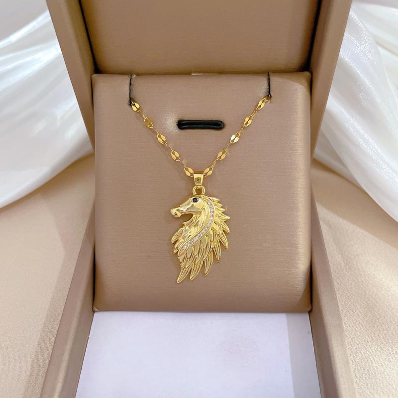 

Универсальное ожерелье из нержавеющей стали с животным мотивом для мужчин и женщин, ожерелье с головой лошади CHINA&45 cm