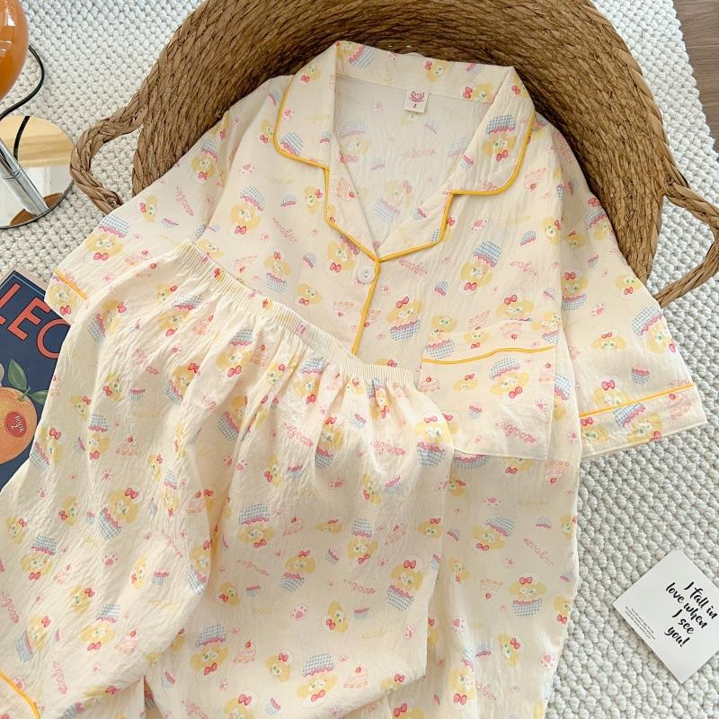 Summer new pajamas women's short-sleeved shorts thin cloud cotton cartoon cute large size Korean version loungewear