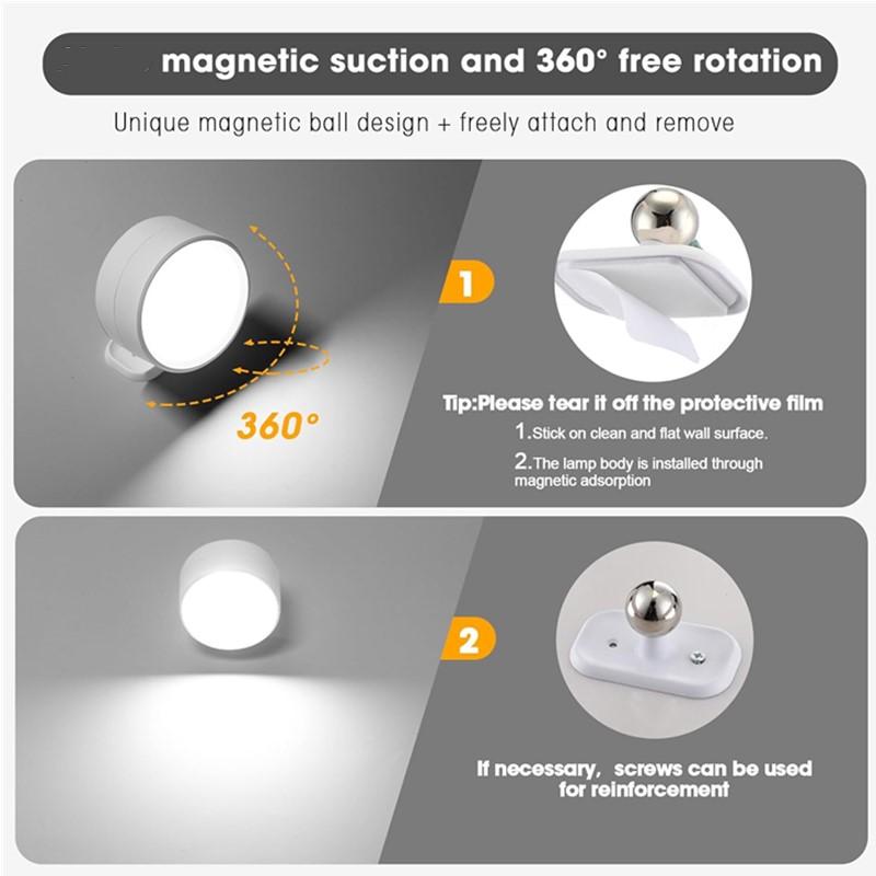 Neue Verstellbare Drehbaren LED Wandleuchten mit 3 Helligkeitsstufen und 3 Farbmodi - Stilvolle Batteriebetriebene Wandlampe