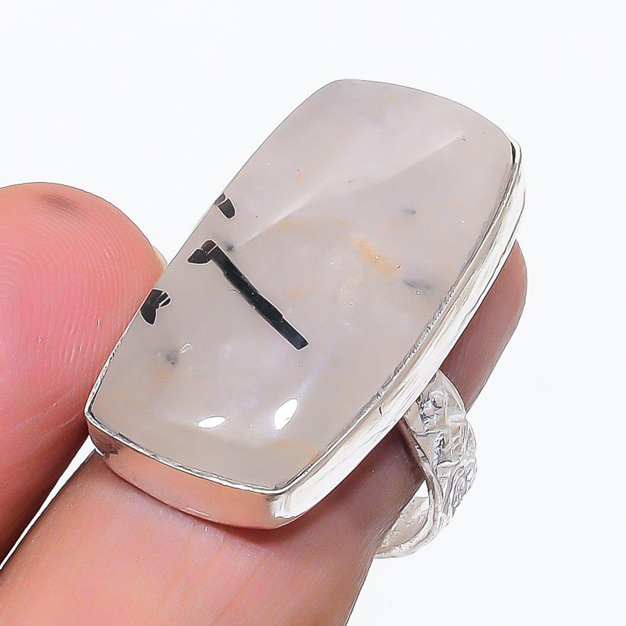 Natural Black Rutile Gemstone 925 Sterling Silver Jewelry Ring Size 8 u5L77