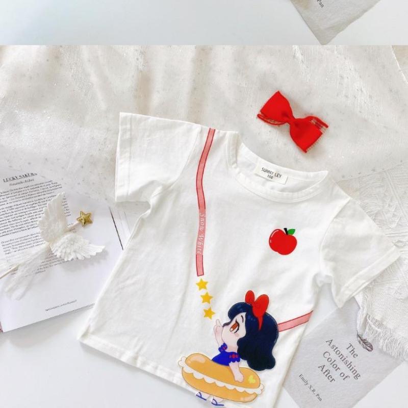 Girls Color Princess T-shirt Summer Children Cute Cartoon Print Casual Loose Breathable Short-sleeved Round Neck T-shirt