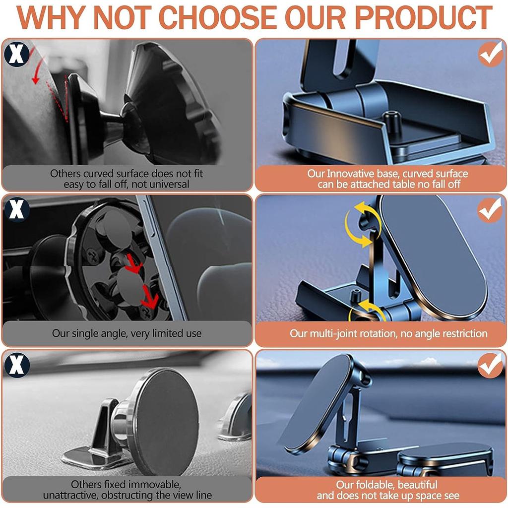 Foldable Metal Car Phone Holder, 720° Rotatable Strong Magnetic Flip Holder, Magnetic Phone Holder, Universal Dashboard Car Holder