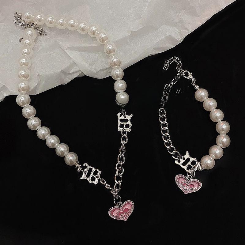 Chic Y2K Pearl Chain Necklace & Bracelet Set - Multiple Styles