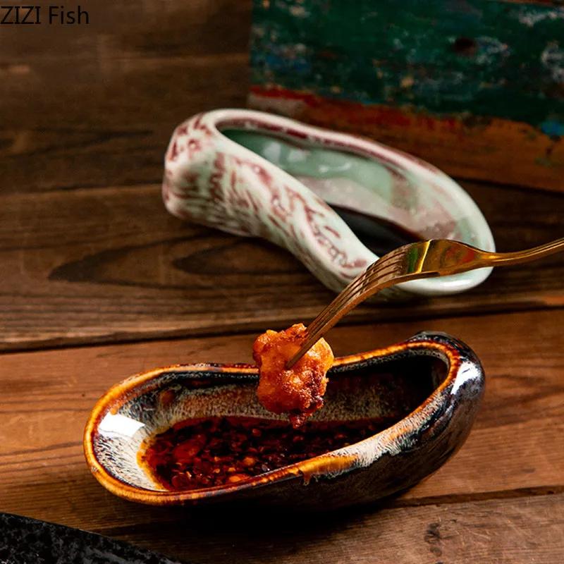 BRMolecular Gastronomy Tableware Appetizer Plate Sashimi Sushi Plate Creative Oyster Shaped Ceramic Dessert Plate Dip Sauce PlatesEY